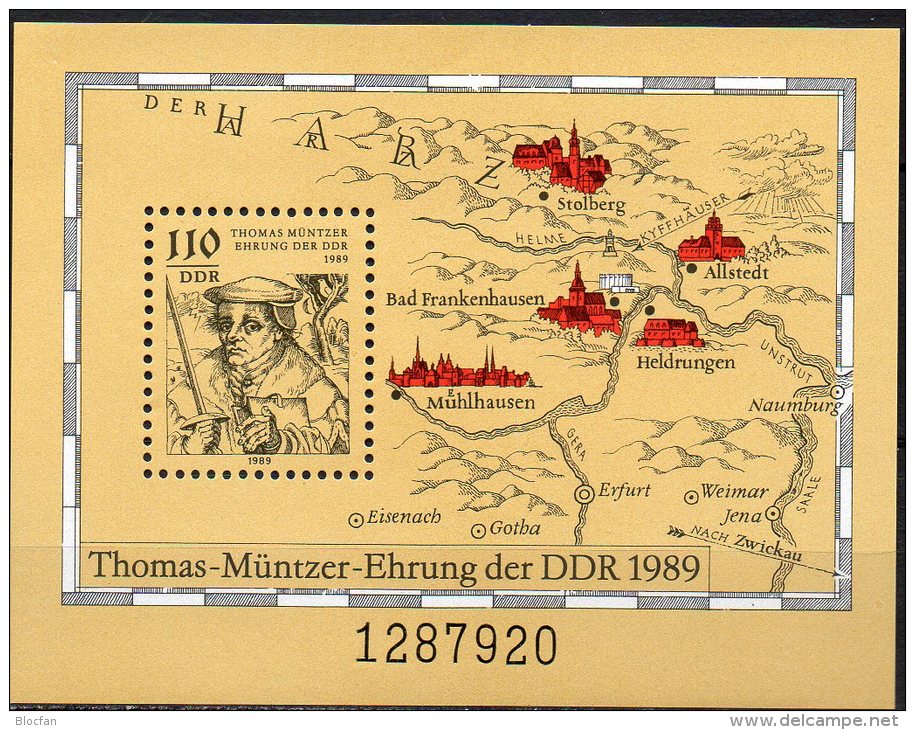 Thomas Müntzer 1989 DDR Block 97 ** 2€ Theologe Revolutionär Blocchi Hoja M/s History Bloc Military Sheet Bf GDR Germany - Unused Stamps