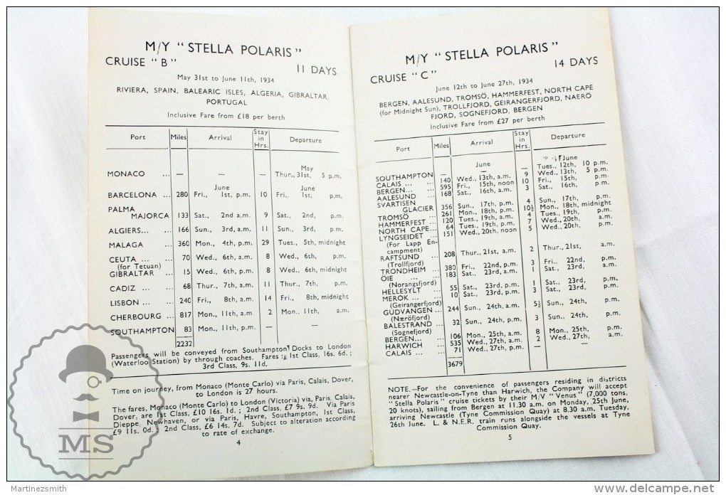 B&N Line Royal Mail Steamships - Pleasure Cruises M/Y Stella Polaris - S/Y Meteor - Season 1934 - Otros & Sin Clasificación