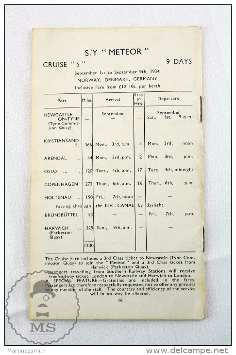 B&N Line Royal Mail Steamships - Pleasure Cruises M/Y Stella Polaris - S/Y Meteor - Season 1934 - Otros & Sin Clasificación