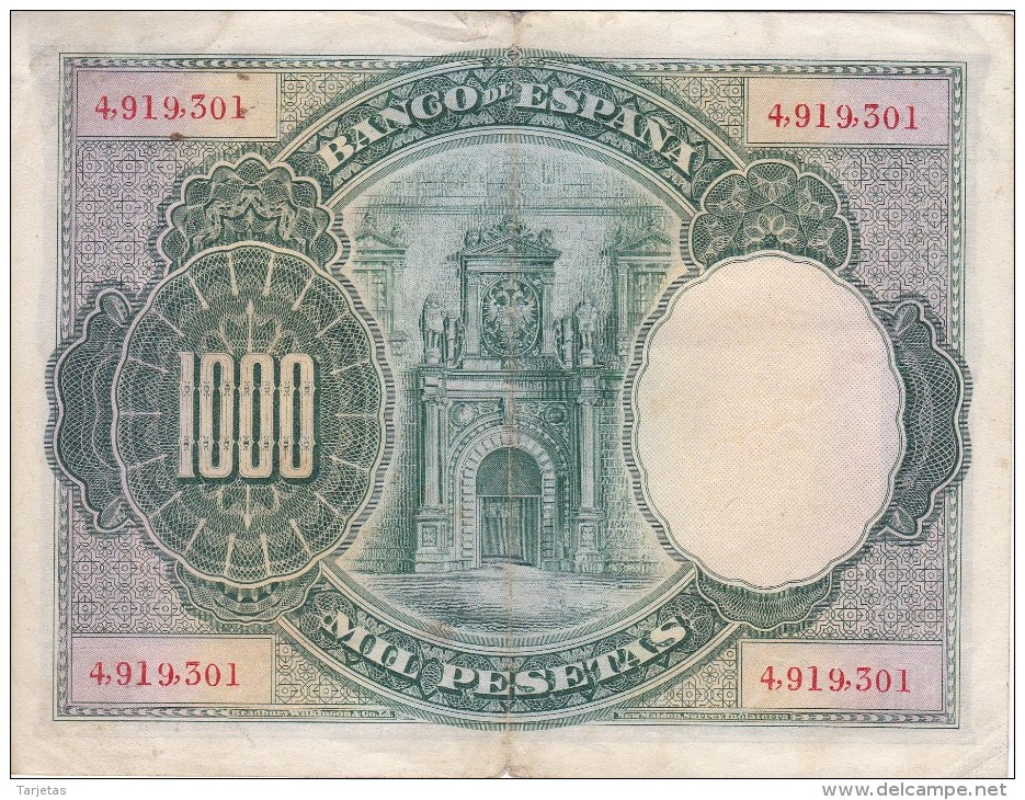 BILLETE DE ESPAÑA DE 1000 PTAS DEL AÑO 1925 DE CARLOS I CALIDAD BC  SIN SERIE (BANKNOTE) - 1000 Peseten