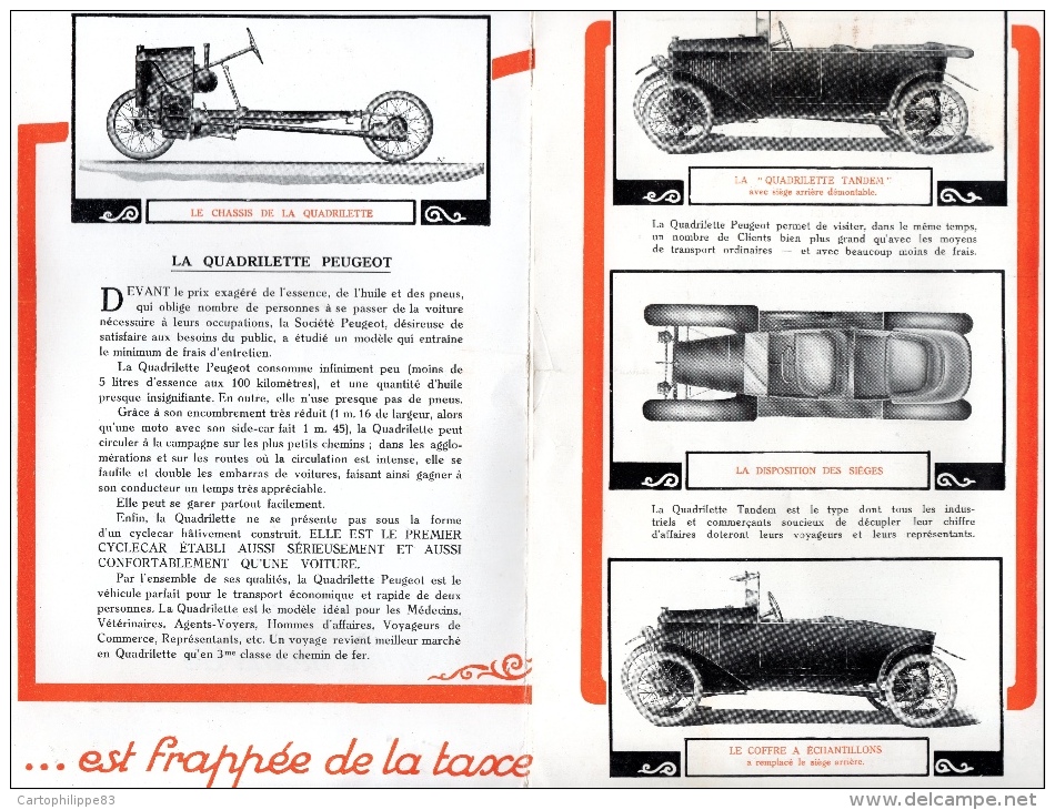 PUBLICITE PEUGEOT LA QUADRILETTE 3 PAGES FORMAT 15 X23,50 - Publicités