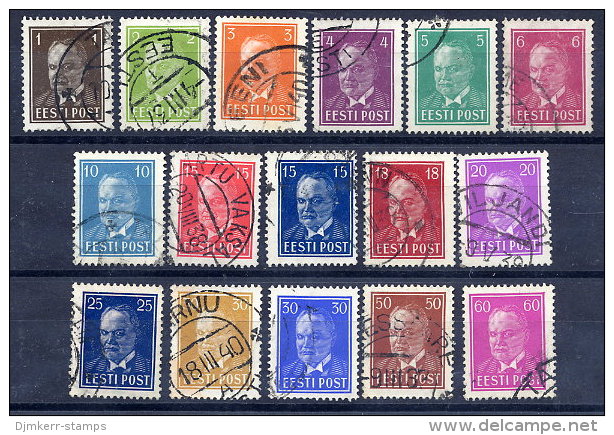 ESTONIA 1936-40 Päts Definitive Set Except 6 S.green, Used. - Estland