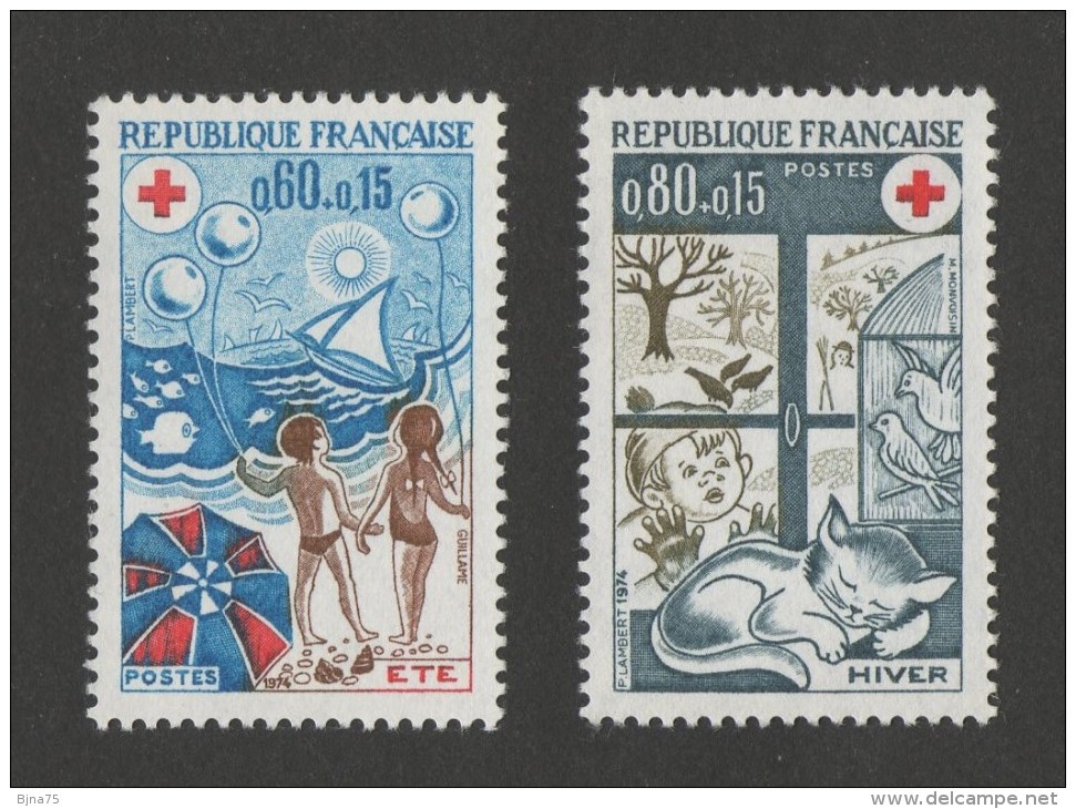 FRANCE Croix-Rouge  1974  N° YT 1828 ** &  1829 **   MNH  -   Les Saisons Eté Et Hiver - Cote 1.45 Euro - Nuovi