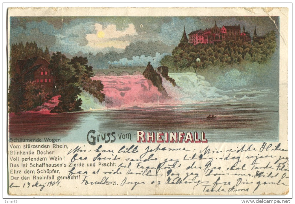 Gruss Vom Rheinfall Farblitho 1904 Gest. Schaffhausen Unterstadt - Hausen Am Albis 