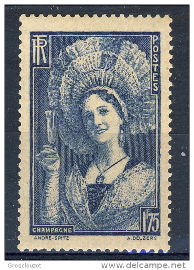 Francia 1937  N. 345 F. 1,75 Blu Serie Tipi E Castelli MVLH GO Catalogo € 10 - Nuovi