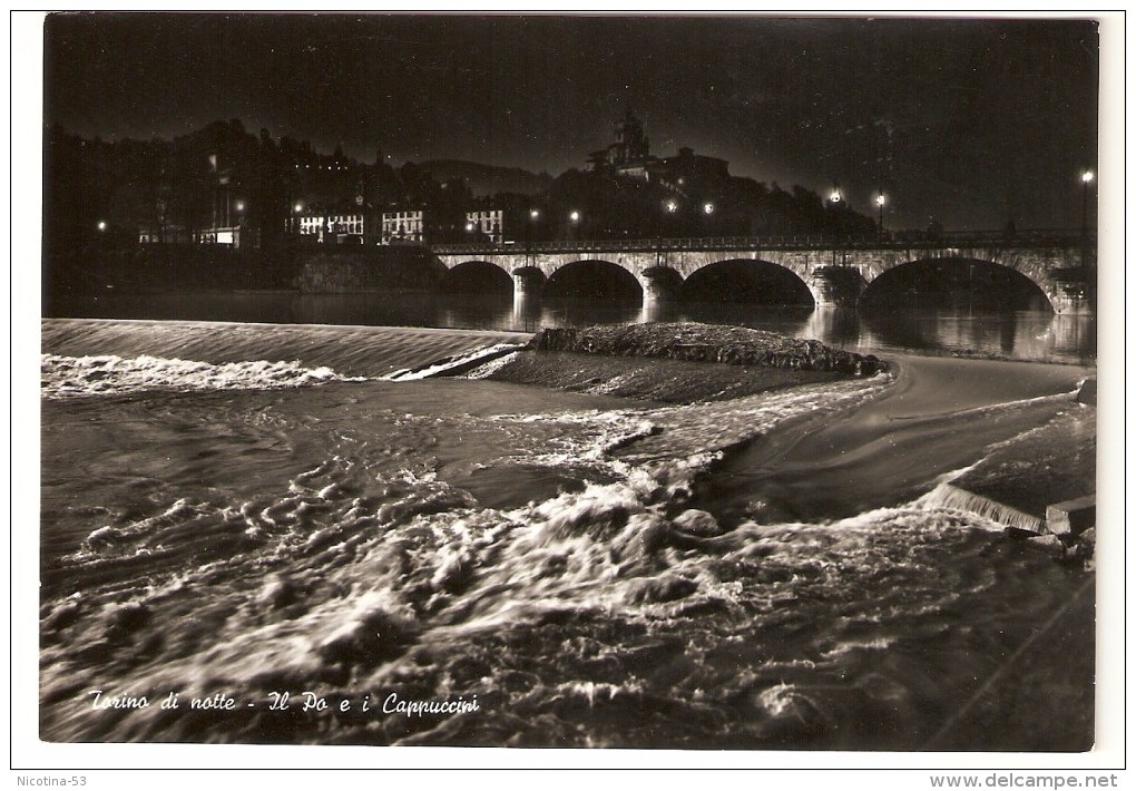 CT--N--1523--   TORINO  DI  NOTTE - IL PO E I CAPPUCCINI -  VIAGGIATA   FRANCOBOLLO ASPORTATO - Fiume Po