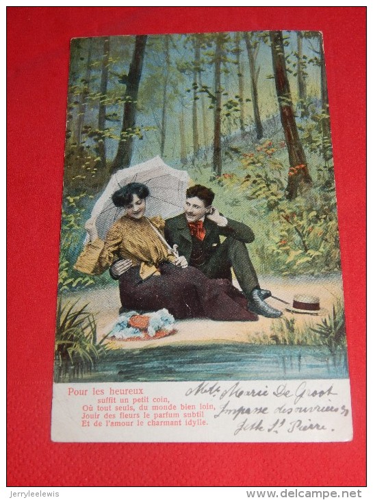 COUPLES -  " Pour Les Heureux ..." -  Couple Amoureux Dans Un Décor Boisé -  1905      - (2 Scans) - Couples