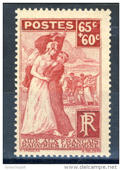 Francia 1938 N. 401 C. 65+60 Pro Reduci Di Spagna MLH GO Catalogo € 9,50 - Unused Stamps