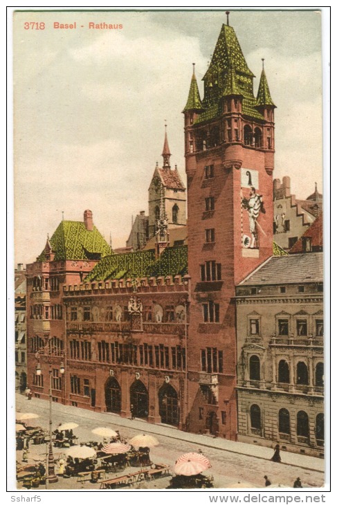 Basel Rathaus Mit Leben  Farblitho Um 1906 - Basel