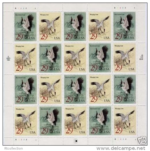 United States 1994 USA Sheet Whooping Cranes Black Necked Crane Bird Birds Animals Fauna U.S.A Stamps MNH SC 2867-2868 - Feuilles Complètes