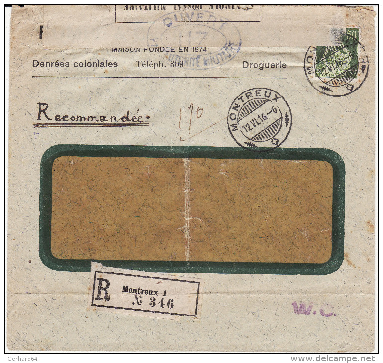 Montreux (Suisse) Pour Le Havre (France) Recommandé - Censure : Ouvert Par L'autorité Militaire (1916) (Lot LG 30) - Briefe U. Dokumente