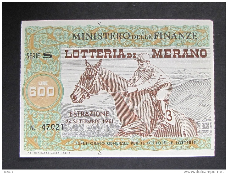 BIGLIETTO LOTTERIA 1961 MERANO SPL - Biglietti Della Lotteria