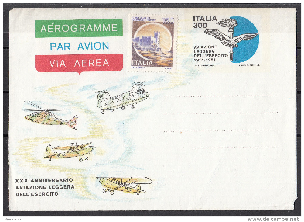 Italia Aereogramma 1981 - Intero Postale -  XXX Anniversario Aviazione Leggera Dell ' Esercito - Elicotteri