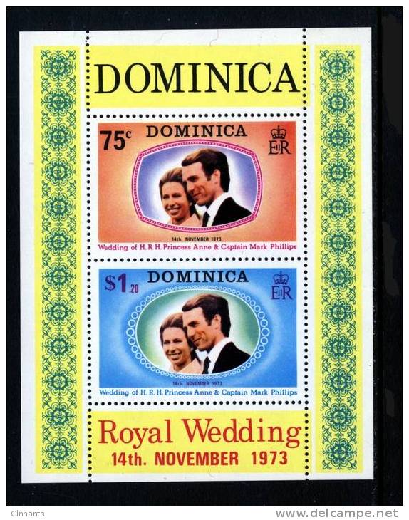 DOMINICA - 1973 PRINCESS ANNE WEDDING MS FINE MNH ** SG MS396 - Koniklijke Families