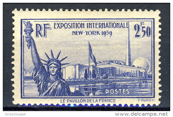 Francia 1940 N. 458 F. 2,50 Azzurro Expo New York MNH GO Catalogo € 35 - Nuovi