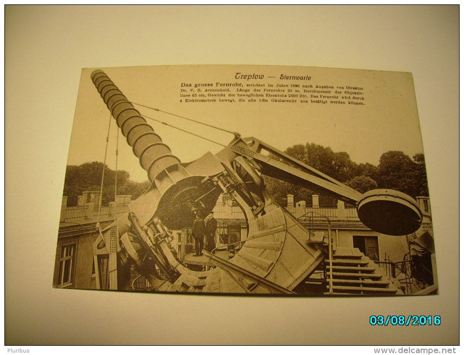 BERLIN  TREPTOW  STERNWARTE , ASTRONOMY , TELESCOPE ,  POSTCARD , 0 - Treptow