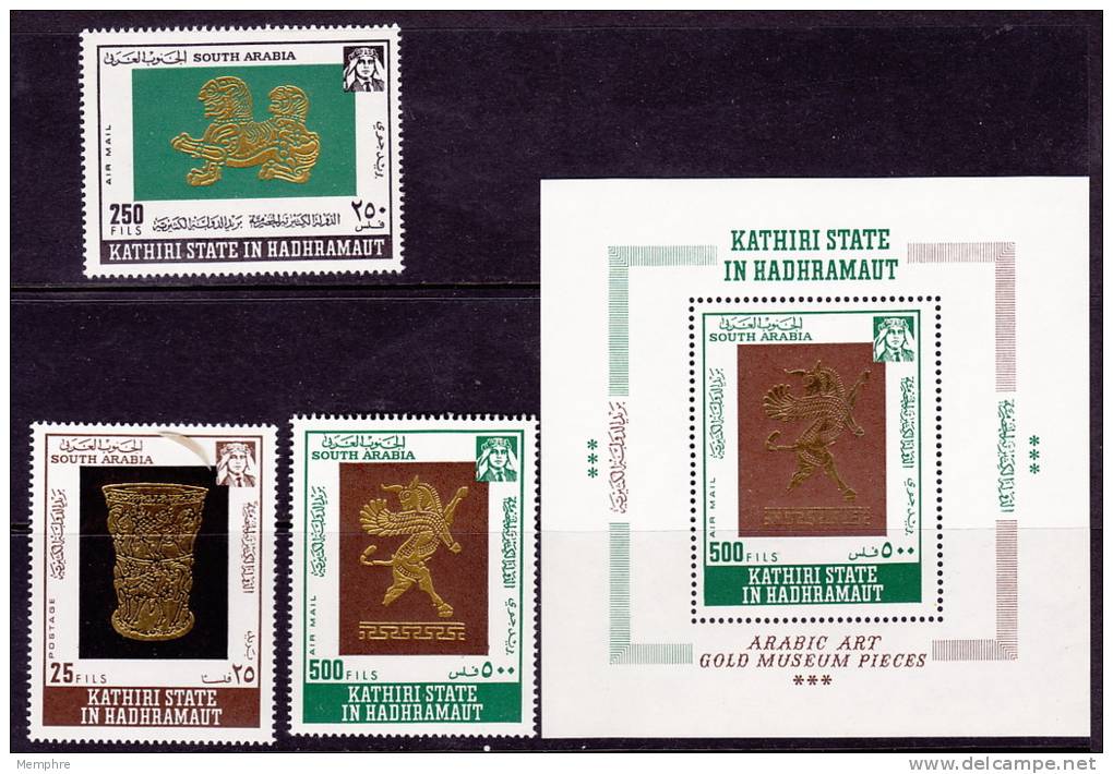 Kathiri In Hadhramaut 1968   Orfèvrerie Arabe Série Complète 3 Timbre + Bloc Michel 220-222, Bloc 22A  ** - Aden (1854-1963)