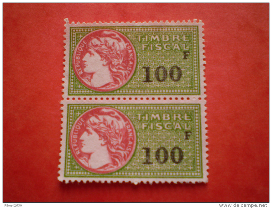 Timbres Fiscaux Neufs Sans Colle: 1 Paire De Timbres De 100 Francs . 2 Scans - Autres & Non Classés