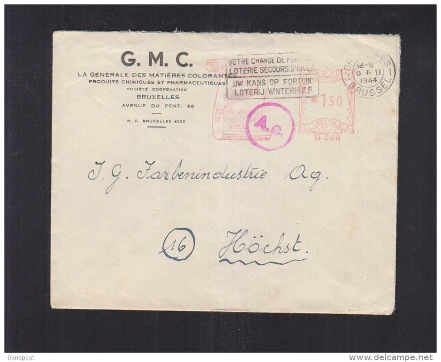 Belgien Brief 1944 Freistempel Zensur - Weltkrieg 1939-45 (Briefe U. Dokumente)