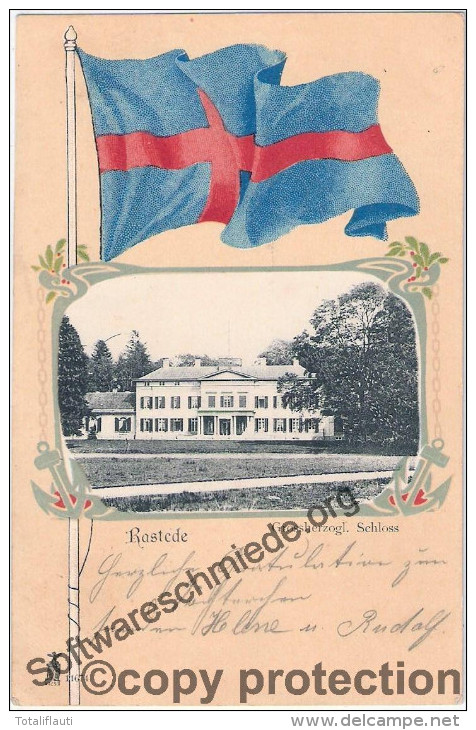 RASTEDE Grossherzog Liches Schloß Flagge Jugendstil Rahmung 4.8.1903 Gelaufen - Rastede