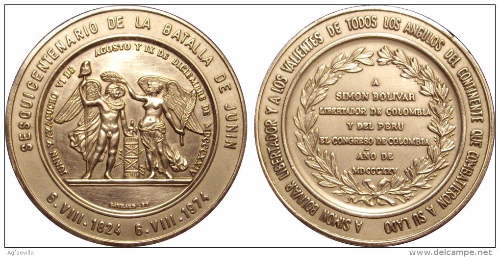 VENEZUELA. MEDALLA OFICIAL DEL SESQUICENTENARIO DE LA BATALLA DE JUNÍN. 1.974. PLATEADA - Monarquía / Nobleza