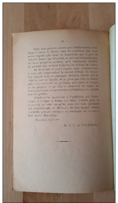 UN CHEMIN DE FER AU MAROC MOUSTAPHA J.L. DE COURTEN 1898 LE CAIRE 16 PAGES /FREE SHIPPING REGISTERED - Autres & Non Classés