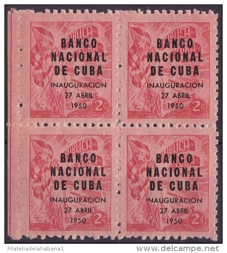 1950-143 CUBA. REPUBLICA. 1950. Ed.435. PROPAGANDA DEL TABACO. HABILITADO BANCO NACIONAL. BLOCK 4. MNH. - Ungebraucht
