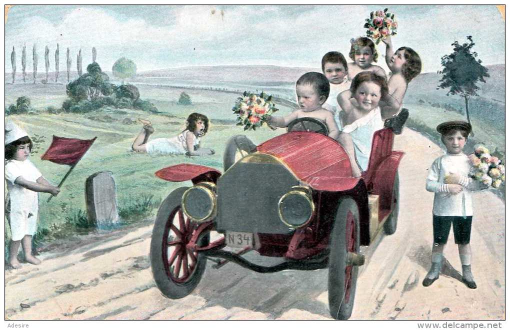 OLDTIMER KINDER STRASSENRENNEN, Künstlerkarte Gel.191? - Humorkaarten