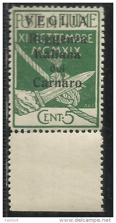 VEGLIA 1920 REGGENZA ITALIANA DEL CARNARO CENT.  5 5C MNH - Arbe & Veglia
