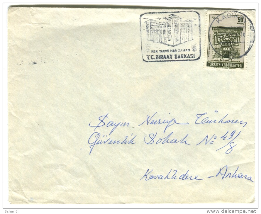 KADIKOY T.C. ZIRAAT BANKASI Cancel On 50 Kurus Stamp On Cover - Brieven En Documenten