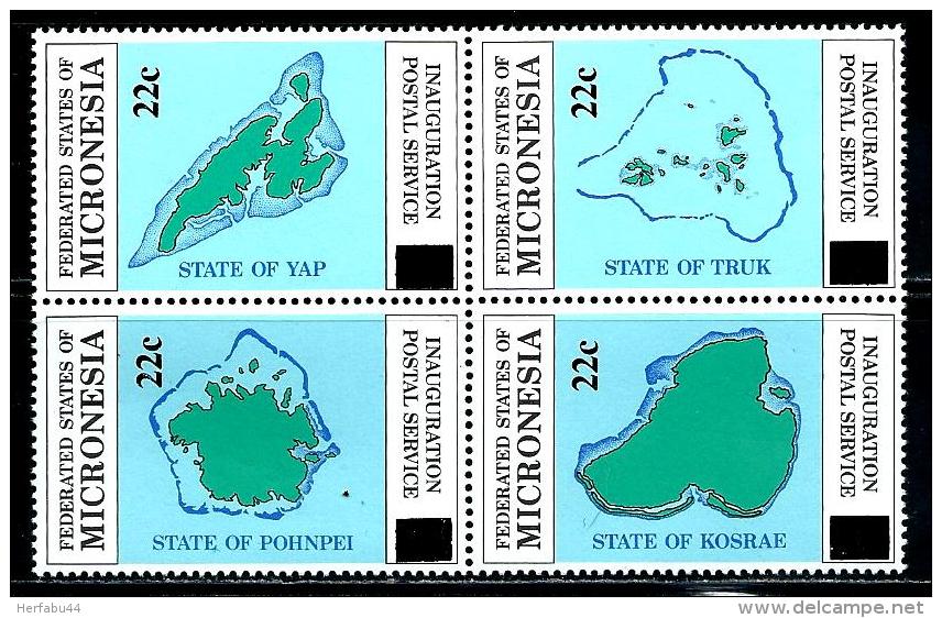 Micronesia    "Postal Service Inaguration "       Block Of 4    Surcahrged  SC#  48-51a      MNH** - Micronésie