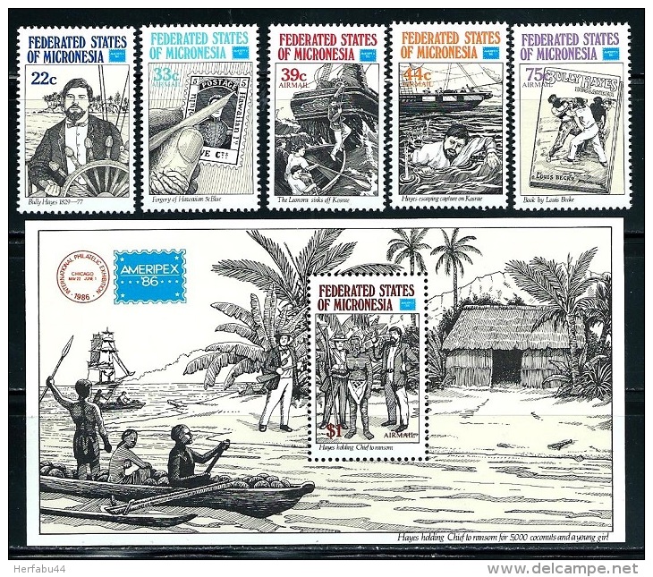 Micronesia    "AMERIPEX '86"       Set &amp; Souvenir Sheet    SC# 52,C21-25   MNH** - Micronesia