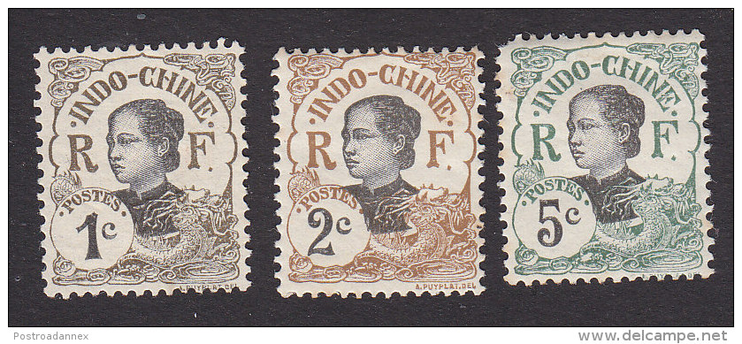 Indo China , Scott #41-42, 44, Mint Hinged, Annamite Girl, Issued 1907 - Ongebruikt