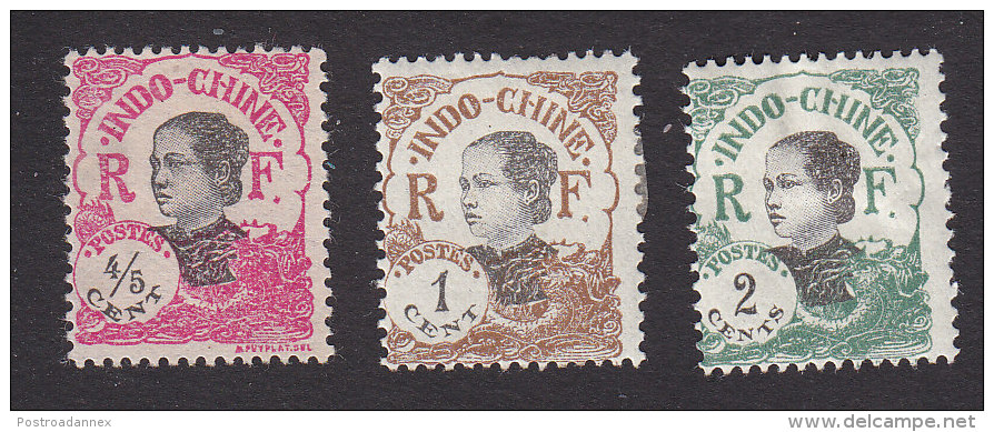 Indo China , Scott #97-99, Mint Hinged, Annamite Girl, Issued 1922 - Ongebruikt
