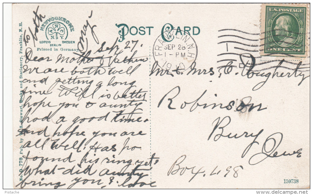 Franklin NH N.H. New Hampshire - Central Street - Stamp & Postmark 1910 - 2 Scans - - Other & Unclassified