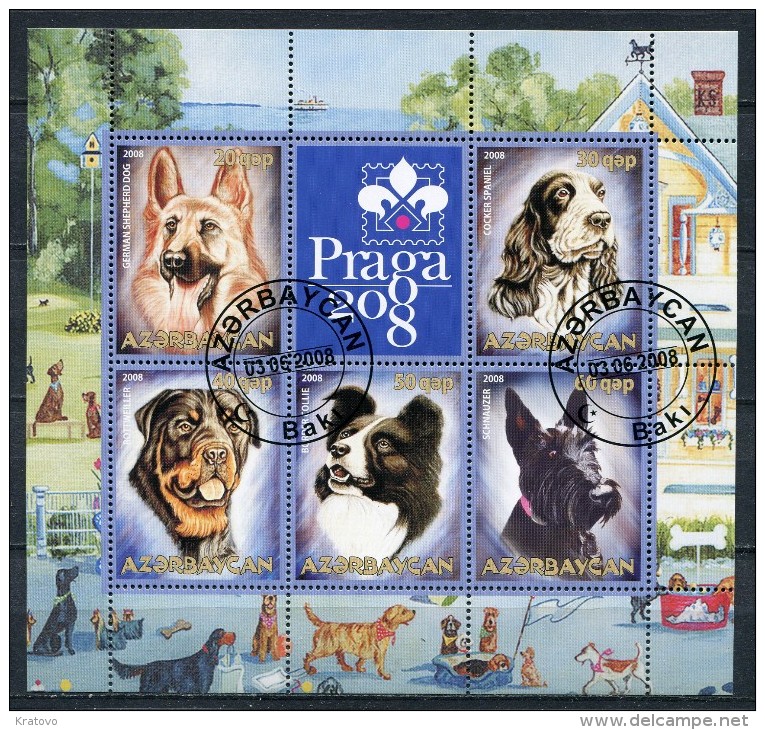 AZERBAIJAN 2008 ANIMALS DOGS SHEET FANTASY USED - Fantasy Labels