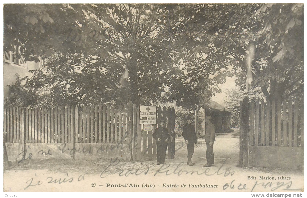 01 Pont D'Ain, Entrée De L'Ambulance, Poilus Au 1er Plan, Cachet De L'ambulance, 1917 - Non Classés