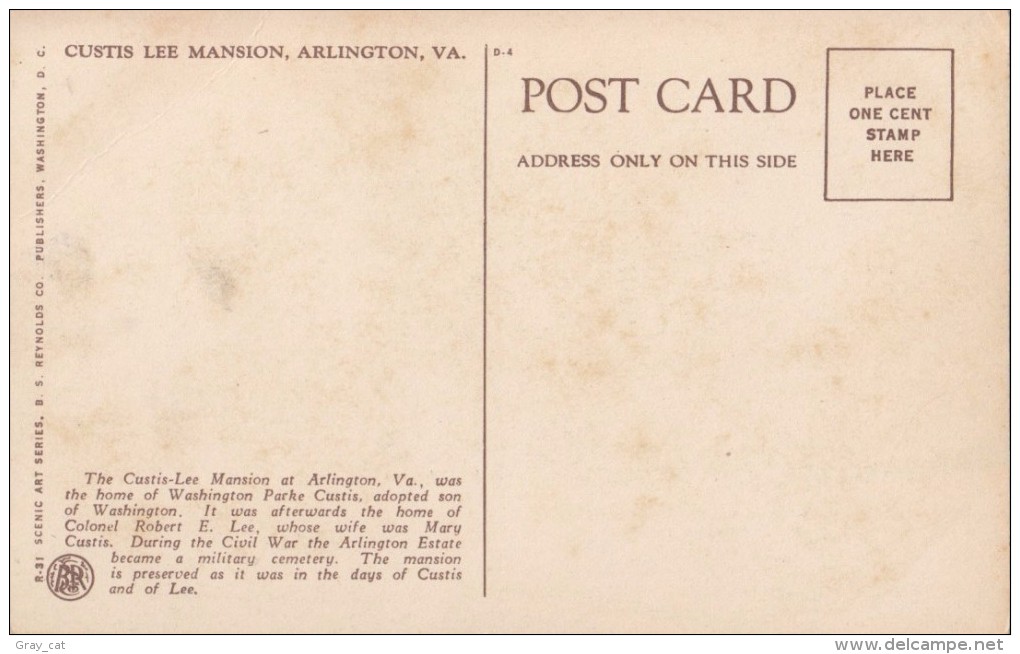 CUSTIS LEE MANSION, ARLINGTON, VA, Unused Postcard [16803] - Arlington