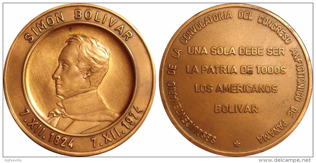 VENEZUELA. MEDALLA OFICIAL SESQUICENTENARIO CONGRESO ANFICTIONICO DE PANAMA. 1.974. COBRE - Royal / Of Nobility