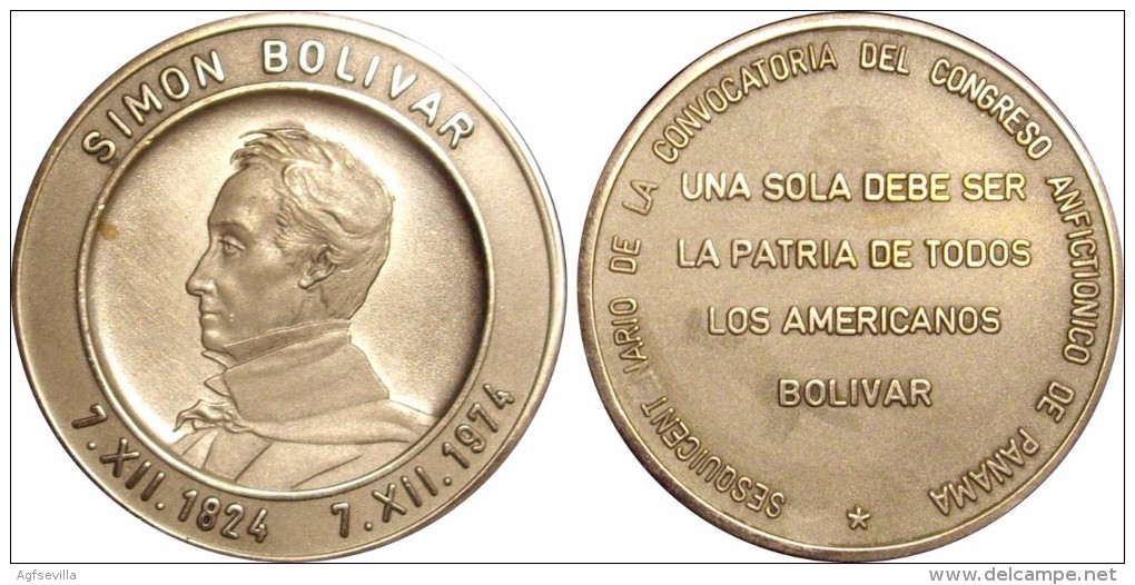 VENEZUELA. MEDALLA OFICIAL SESQUICENTENARIO CONGRESO ANFICTIONICO DE PANAMA. 1.974. PLATEADA - Monarquía / Nobleza