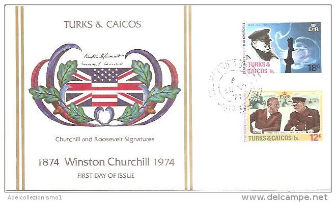 58204)  FDC DELLE-TURKS & CAICOS-CHURCHIL AND ROOSEVELT SIGNATURE -30-10-1974 - Turks E Caicos