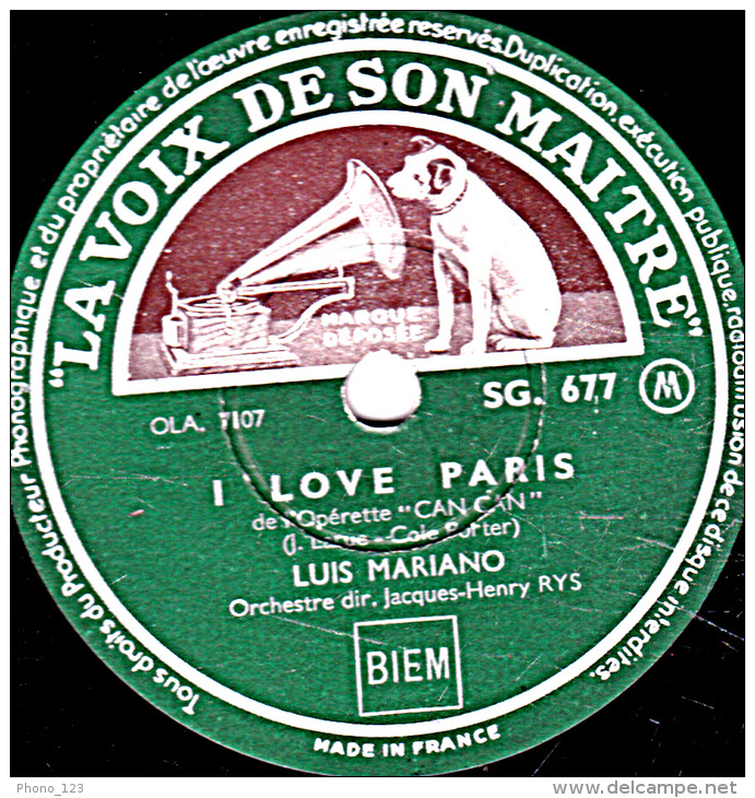 78 Trs - 25 Cm - état EX  -  LOUIS MARIANO -  C'EST MAGNIFIQUE - I'LOVE YOU - 78 Rpm - Gramophone Records