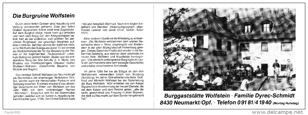 Neumarkt In Der Oberpfalz - Burggaststätte Wolfstein - Flyer - Neumarkt I. D. Oberpfalz