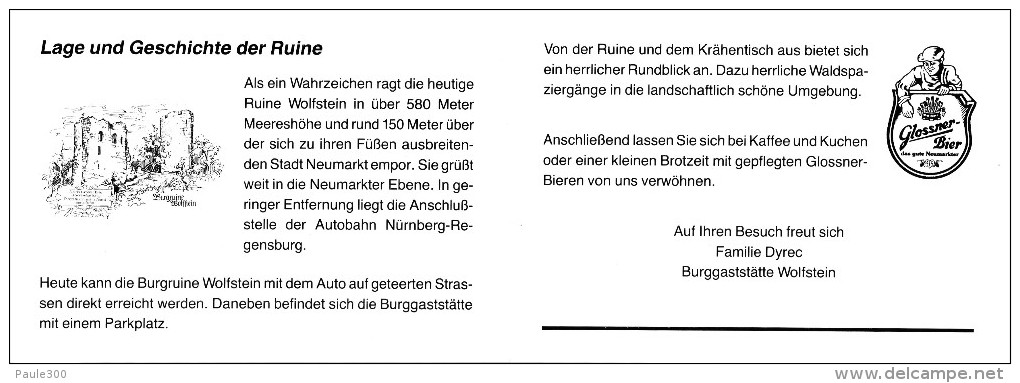 Neumarkt In Der Oberpfalz - Burggaststätte Wolfstein - Flyer - Neumarkt I. D. Oberpfalz