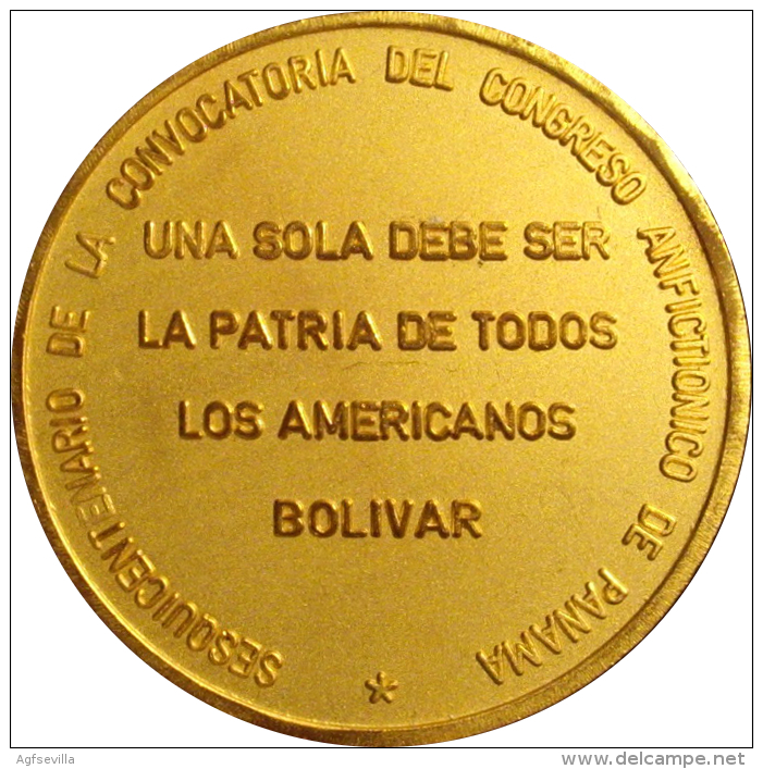 VENEZUELA. MEDALLA OFICIAL SESQUICENTENARIO CONGRESO ANFICTIONICO DE PANAMA. 1.974. DORADA - Royal / Of Nobility