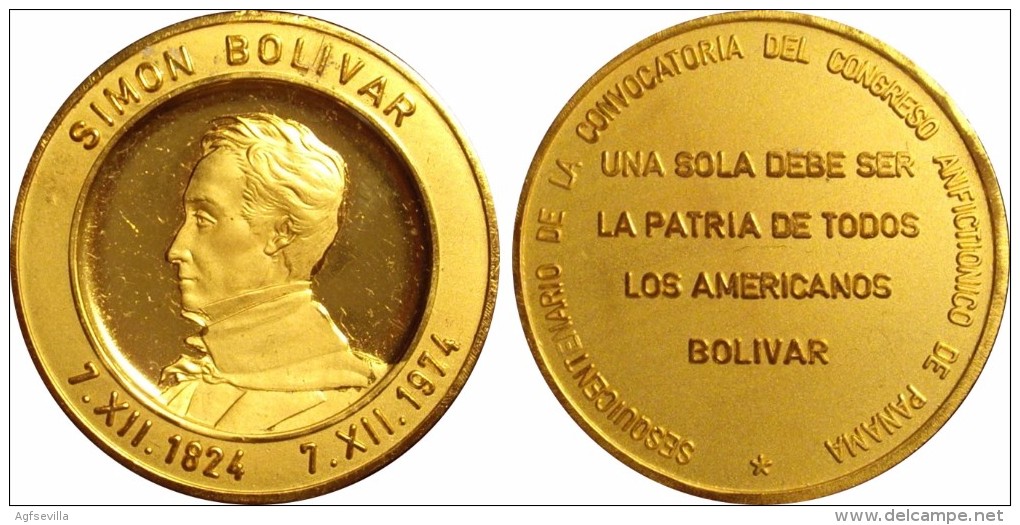 VENEZUELA. MEDALLA OFICIAL SESQUICENTENARIO CONGRESO ANFICTIONICO DE PANAMA. 1.974. DORADA - Monarchia / Nobiltà