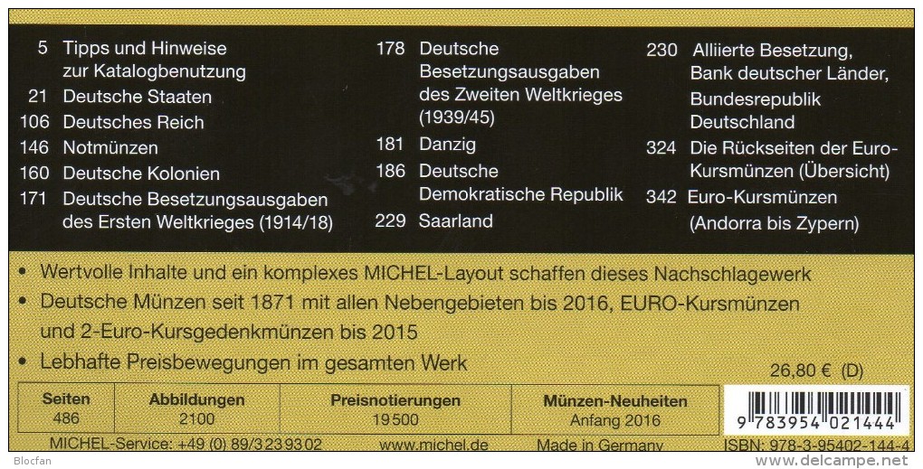 MICHEL Münzkatalog Deutschland 2016 Neu 27€ Mit DR Ab 1871 III.Reich BRD DDR Numismatik Coin Catalogue 978-3-95402-144-4 - Books & Software