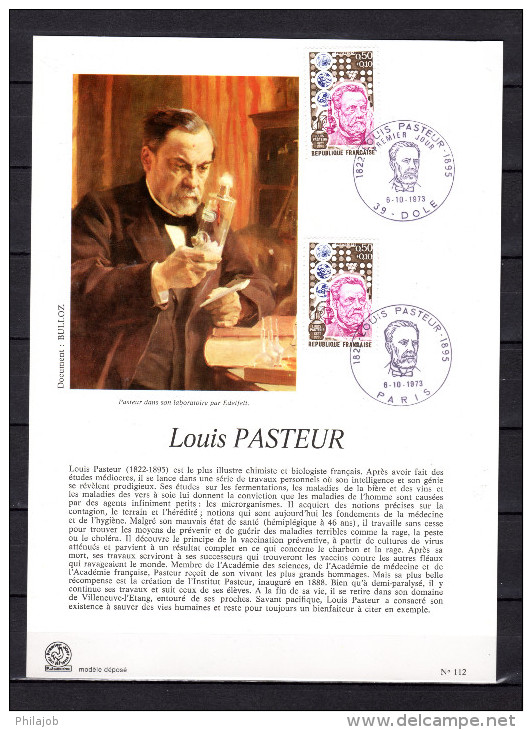 FRANCE 1973 : Encart 1er Jour " LOUIS PASTEUR ". Obl. Dole Et Paris. N° YT 1768. Parfait état.  FDC - Louis Pasteur