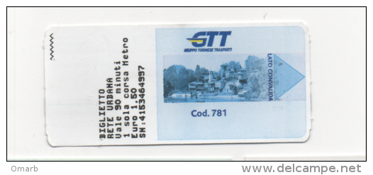 Alt847 Biglietto Autobus Metro Ticket Bus, Billet Torino Turin Piemonte GTT Castello Parco Valentino - Europe