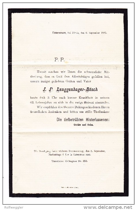 Heimat ZH UNTERSTRASS 6.9.1881 Trauer Brief Nach Gottlieben TG Mit 2Rp Sitzende - Briefe U. Dokumente